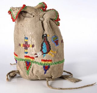 AN PICTORIAL BEADED POUCH ATTRIBUTED EASTERN SIOUX
