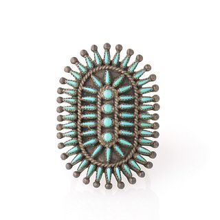 AN IMPRESSIVE ZUNI PETIT POINT RING WITH 60 STONES