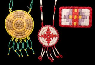 LATE 20TH C. NATIVE AMERICAN QUILL WORK ORNAMENTS