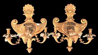 Pair Wood and Metal Candle Sconces
