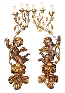 A Pair of Contemporary Carved Putti Table Lamps