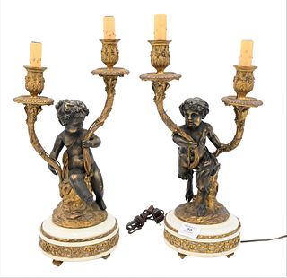 Pair of Bronze Figured Candelabra Lamps