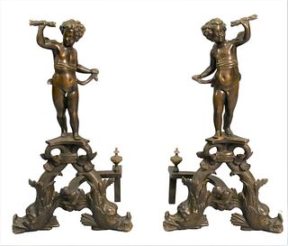 A Pair of Bronze Andirons