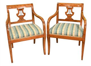 A Pair of Tiger Maple Lyre Back Chairs