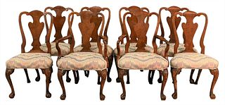 Set of Eight Burlwood Chippendale Style Chairs