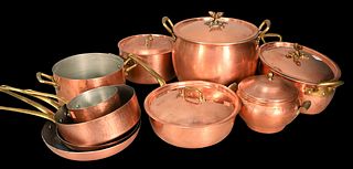 10 Piece Copper and Brass Pot Group