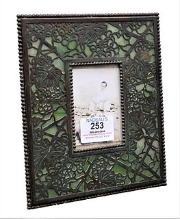 Tiffany Studios Grapevine Patinated Bronze and Slag Glass Picture Frame