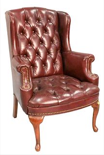 Diminutive Leather Upholstery Tufted Wing Chair
