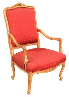 Two Louis XV Style Upholstered Open Armchairs