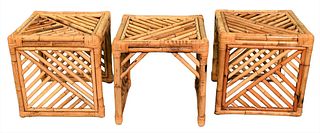 Three Bamboo and Rattan Side Tables