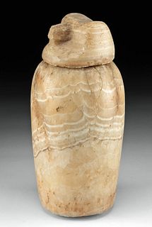 Egyptian Alabaster Canopic Jar of Hapy, Baboon Head
