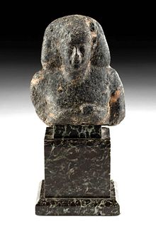 Egyptian Middle Kingdom Granite Bust Pillar Hieroglyphs