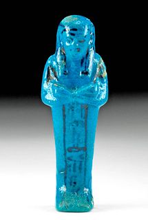Translated Egyptian Faience Shabti Brilliant Blue Glaze