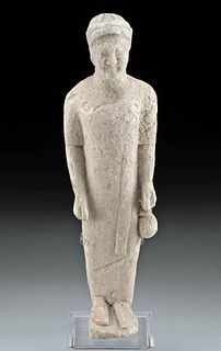 Greek Cypriot Limestone Figural Votive Draped Female