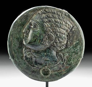 Roman Bronze Mirror Case Woman in Profile