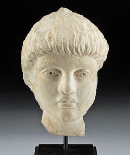 Roman Limestone Head of Male Child Cherubic Innocence