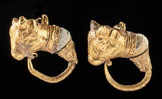 Roman 21K+ Gold / Bone Earrings Bull Heads (pr)