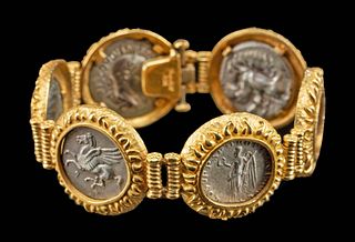 22K+ Gold Bracelet w/ 6 Ancient Roman Coins