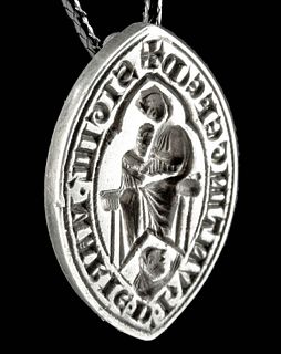 13th C. English Silver Ecclesiastic Seal Vesica Shape