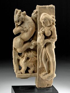 10th C. Indian Rajasthan Relief Lion, Elephant, Consort