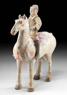 Chinese Han Dynasty Polychrome Horse & Rider