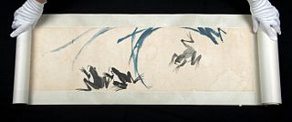 Qi Baishi Handscroll Painting - Shrimp, Crabs, Frogs