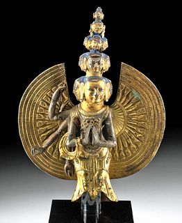 15th C. Tibetan Gilded Copper Eleven-Faced Lokeshvara