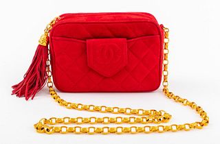 Chanel Quilted Red Suede Handbag