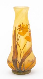 Daum Enameled Cameo Glass Vase with Iris Motif