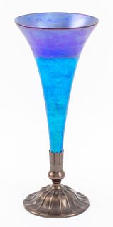 L.C. Tiffany Blue Favrile Glass Trumpet Vase