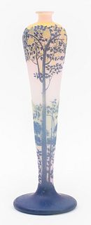DeVez Pink & Blue Cameo Glass Vase with Landscape