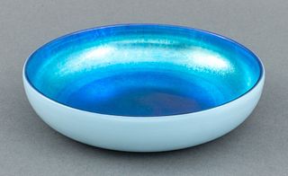 Steuben Blue Aurene & Calcite Glass Bowl