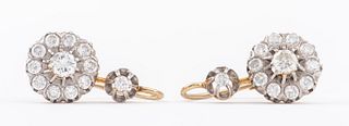 Victorian 18K & Platinum Diamond Drop Earrings