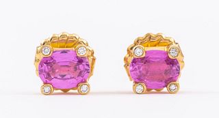 14K Yellow Gold Pink Sapphire & Diamond Earrings