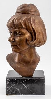 Augusto Escobedo Gilt Bronze Portrait Bust Statue