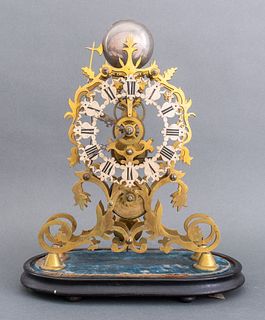 French Gilded Brass Skeleton Clock, 19th C.