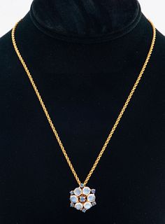 14K Gold Moonstone & Sapphire Pendant Necklace
