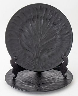 Lalique France Black Frosted Crystal Plate, 2