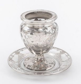 Art Nouveau Silver Overlay Glass, 2 Pieces