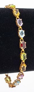 14K Yellow Gold Multi Colored Gemstone Bracelet