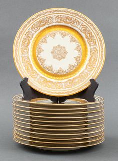 Ovingtons Gilt Decorated Porcelain Plates, 12