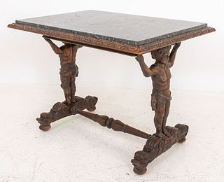 Henri II Gothic Style Carved Oak Side Table