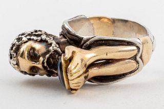 Modern Signed Art Jewelry Silver Opal Ring, 1976