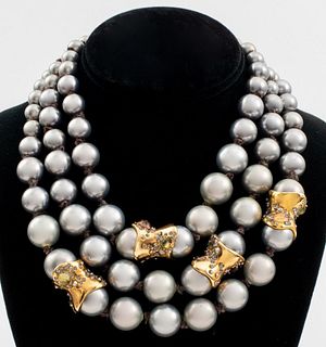 Alexis Bittar Faux Pearl Triple Strand Necklace