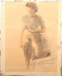 Raphael Soyer, Standing Nude, Pencil/Chalk Sketch