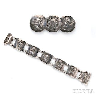 Sterling Silver Bracelet and Brooch, George W. Shiebler & Co.