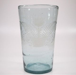 Free-blown & engraved flip glass