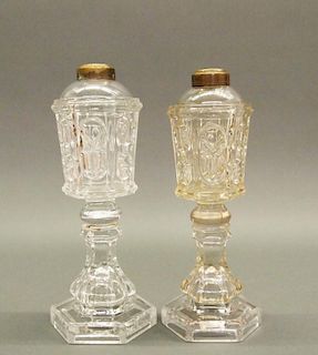 Pressed Star and Punty oil/fluid lamps, two