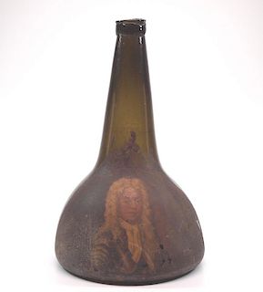 Painted free-blown wine bottle