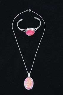 Navajo Pink Doublet Opal Bracelet & Necklace
